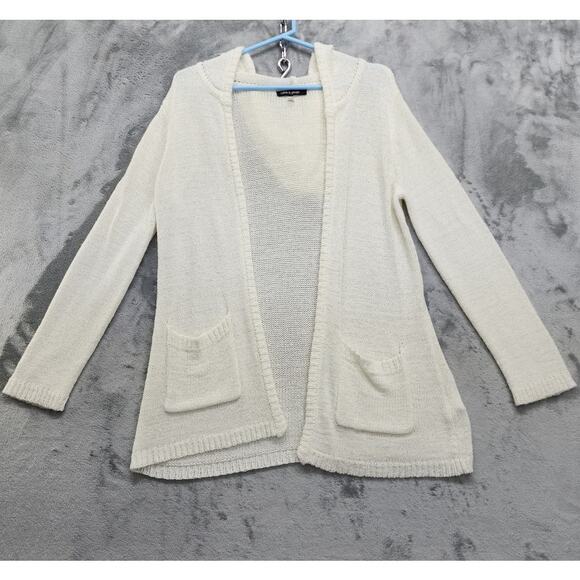 Cable & Gauge Cardigan Womens M Cream Hooded Open Front Long Sleeve Knit Pockets - Picture 1 of 9